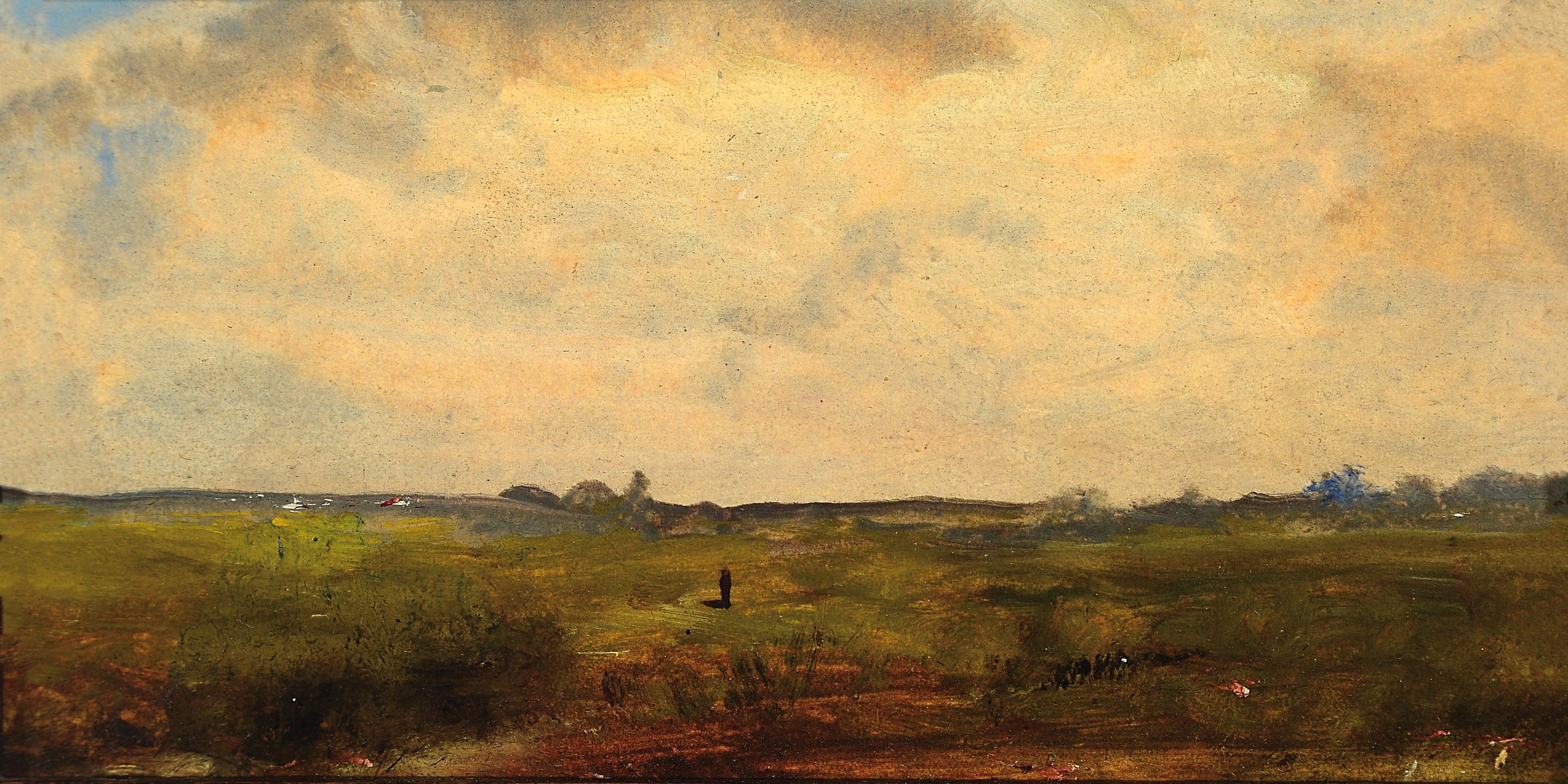 Carl Voss und ungedeuteter Künstler, drei Ölgemälde: 1. Wolkenstudie von Carl Voss, Öl/Karton ca. 13 x 21 cm, R.; 2. Landschaft mit Bäumen und ...