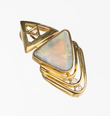 Image 14 kt Gold Opal Brillant Anhänger, GG 585/ 000, durchbrochen gearbeitet, ein Opal ...