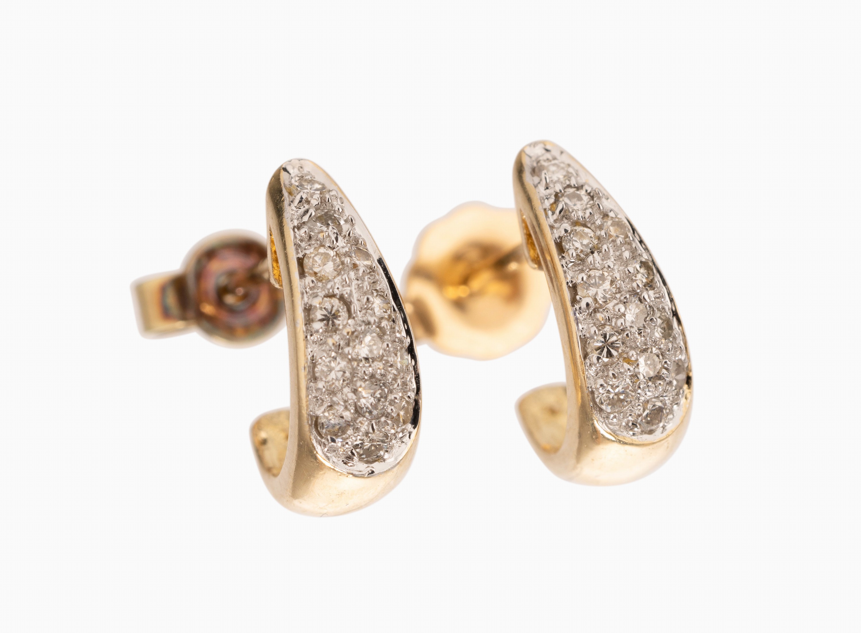 Paar 14 kt Gold Brillant-Ohrstecker, GG/WG 585/000, 28 in WG gefasste Brillanten zus. ca.0.14 ct Weiß/si, ca. 2.2 g