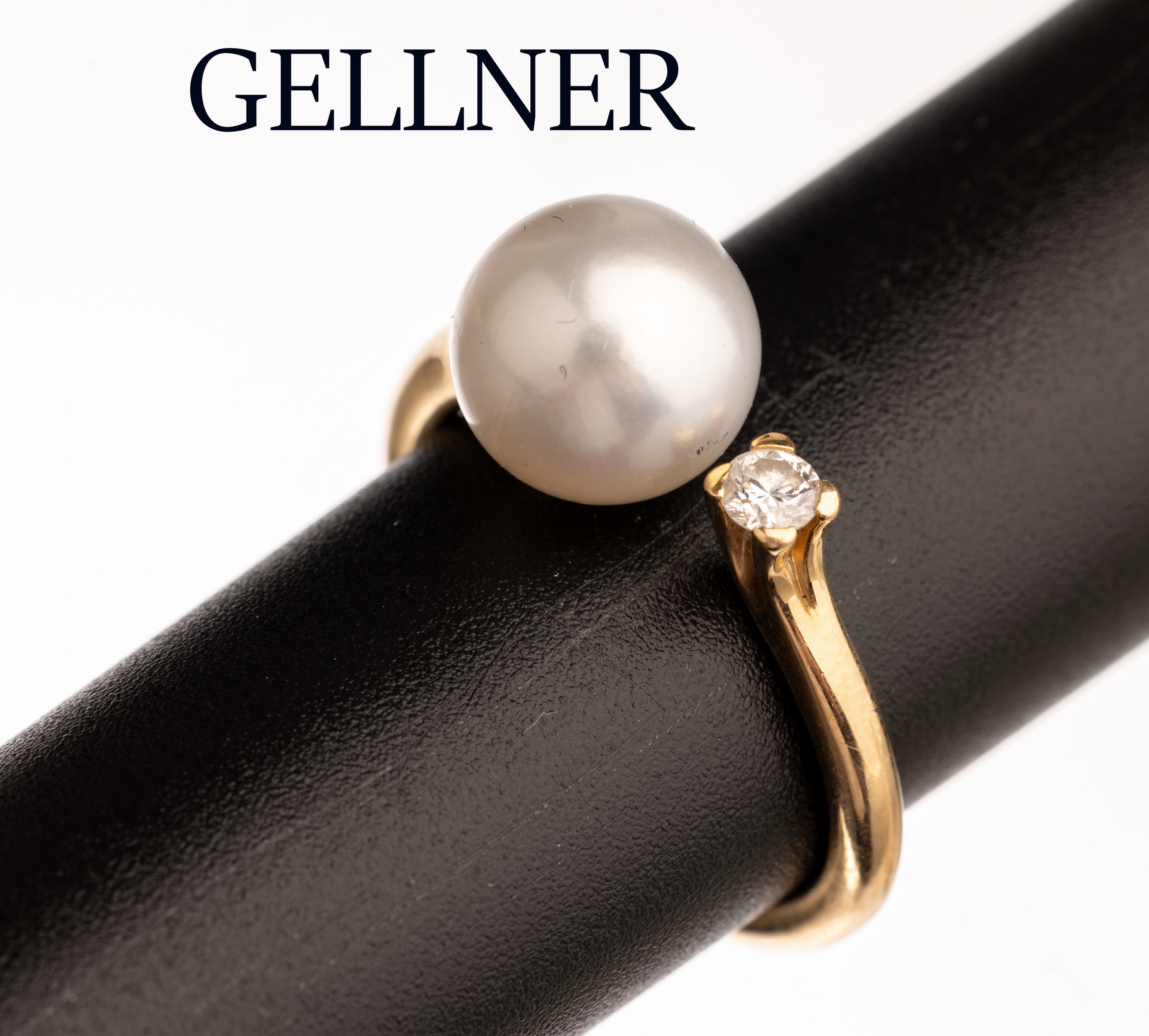 18 kt Gold GELLNER Akoyazuchtperl-Brillant- Ring, GG 750/000, l-rosef. Perle, D. ca. 9 mm, Brillant ca. 0.10 ct Weiß/vs, RW 54, ca. 4.3 g