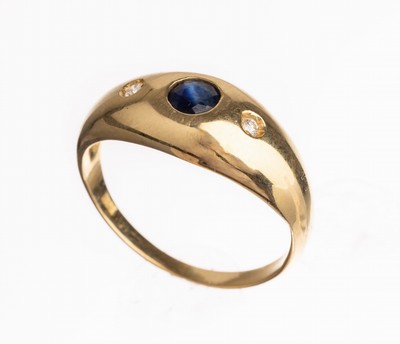 Image 14 kt gold diamond-sapphire-bandring , YG 585/ 000, round bevelled sapphire, surrounded ...