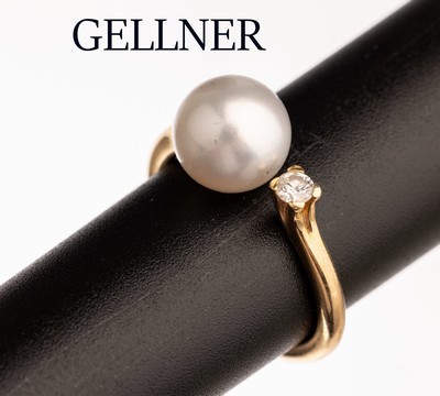 Image 26785658 - 18 kt gold GELLNER Akoya cultured pearl- brilliant-ring