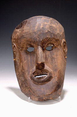 Image 26785729 - Face mask, Himalayan region, 20th century, carved wood, incised decoration, black-brown patina, 30x18 cm