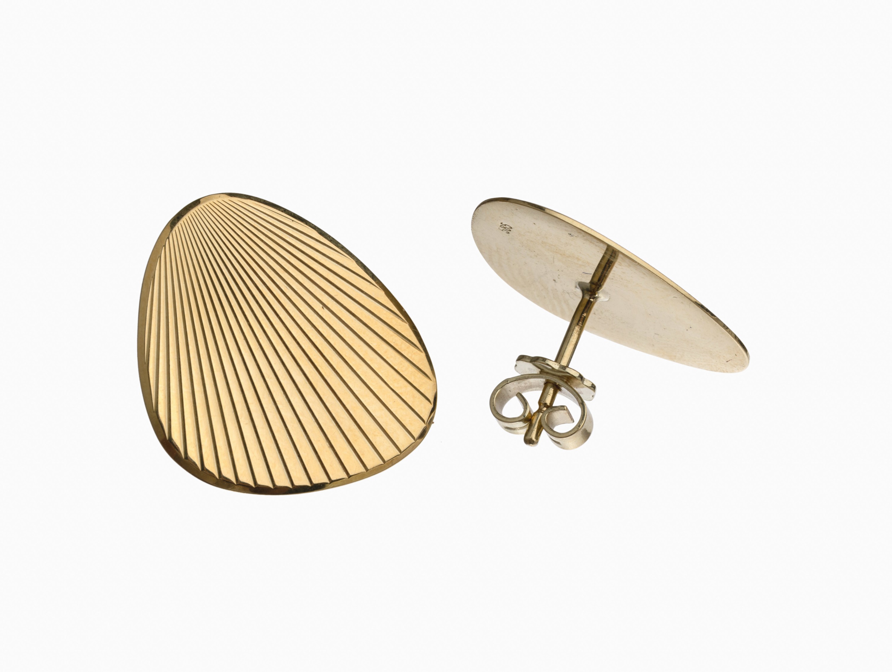 Paar 14 kt Gold Ohrstecker, GG 585/000, Platten strahlenf. gerillt, ca. 6.8 g
