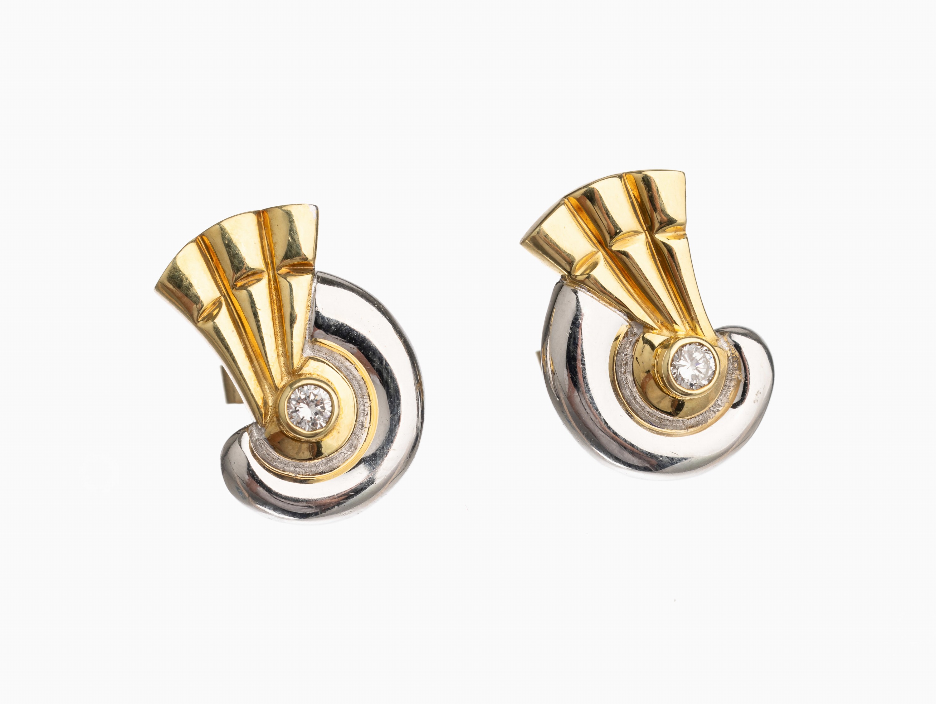 Paar 14 kt Gold Brillant Ohrstecker, GG/WG 585/000, 2 Brillanten zus. ca. 0.16 ct feines Weiß/vs, L. ca. 1.5 cm, 8.6 g