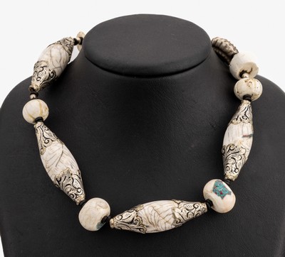 Image Necklace with shell , India/Naga City, carved shell elements, in floral engraved ...