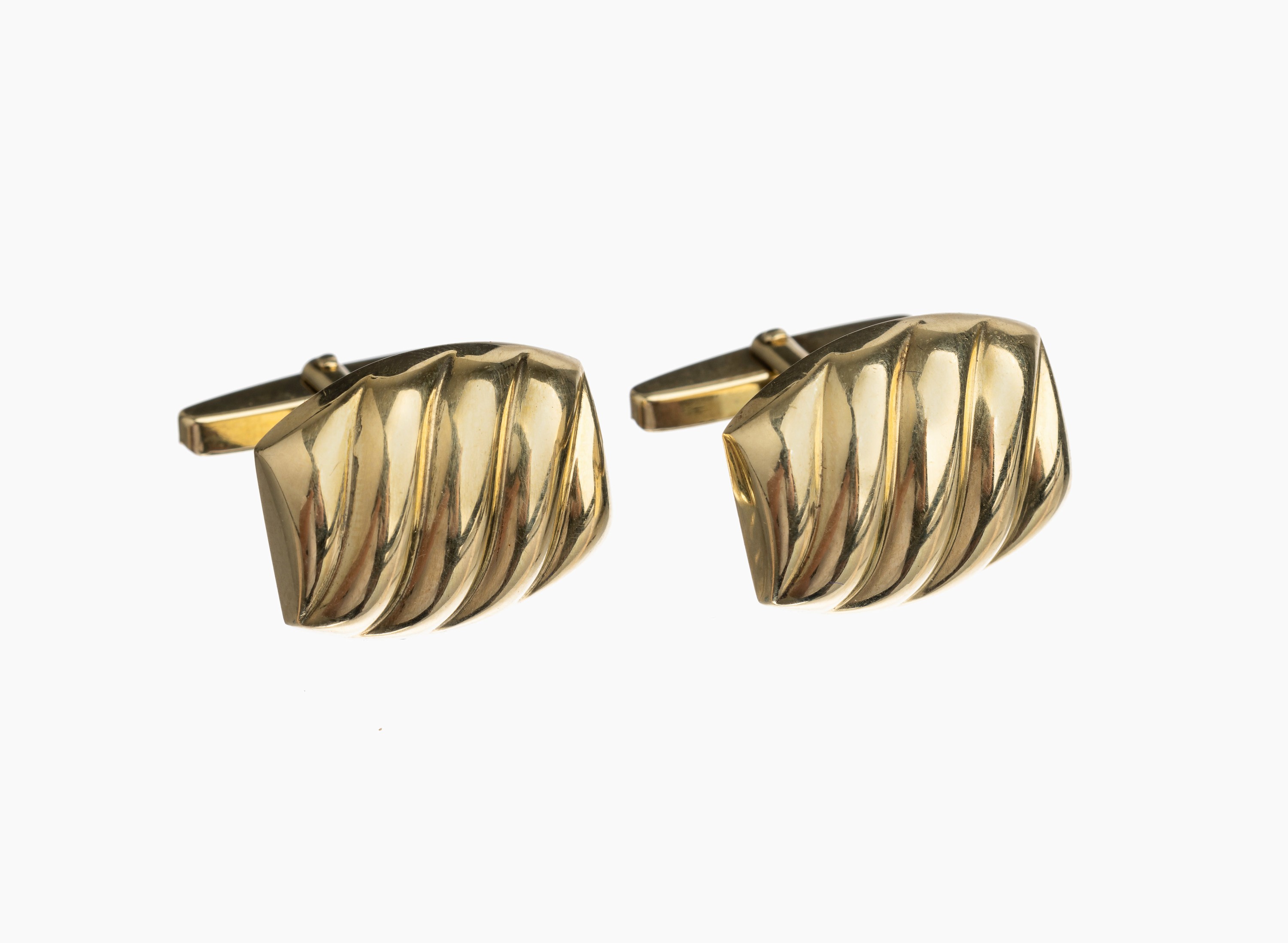 Paar 14 kt Gold Manschettenknöpfe, GG 585/ 000, gefüllt, wellenförmig, ca. 11.4 g