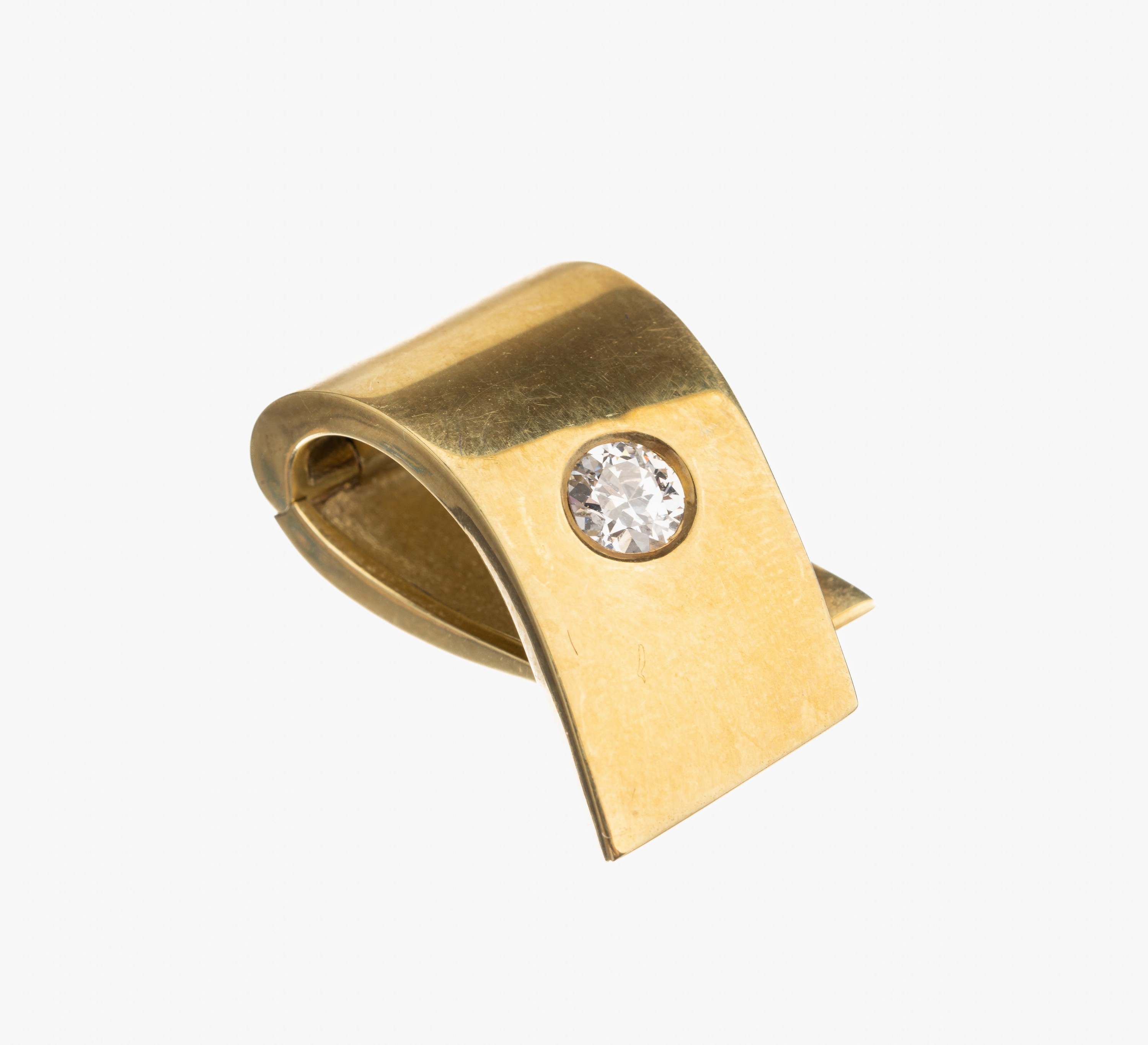 14 kt Gold Diamant Clipanhänger, GG 585/ 000, Altschliff-Diamant ca. 0.31 ct Weiß/si L. ca. 2 cm, ca. 6.6