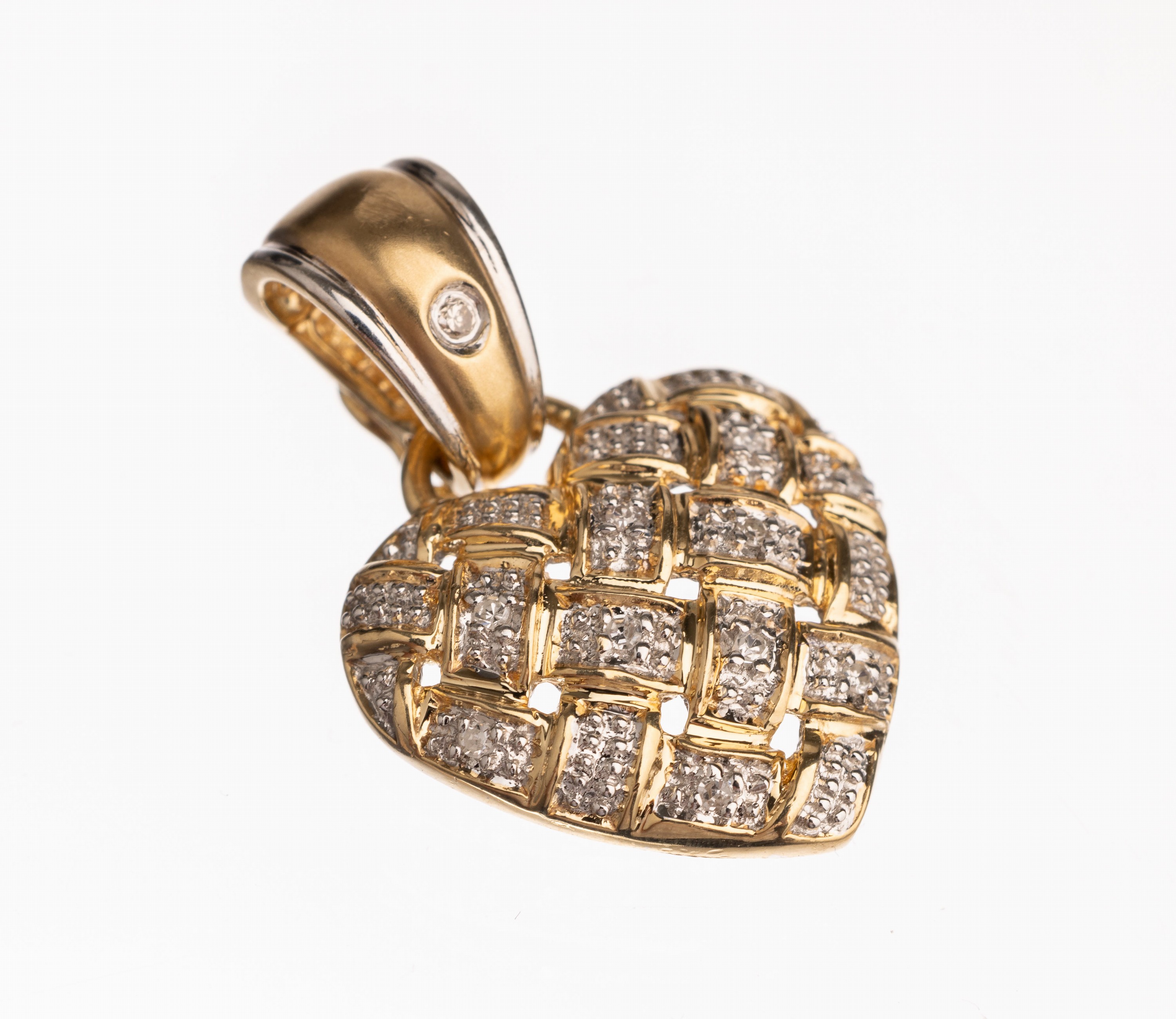 14 kt Gold Clip-Anhänger, GG/WG 585/000, kl. Diamantbesatz, L. ca. 2.5 cm, ca. 3.7 g
