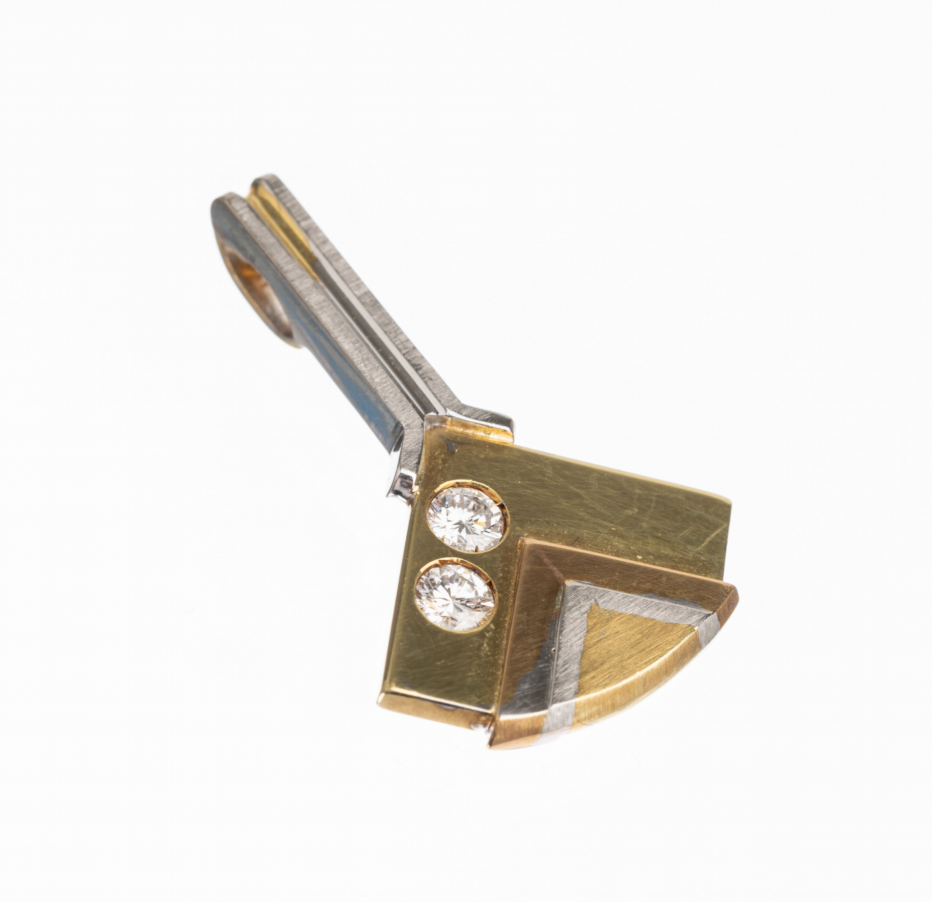 14 kt Gold Brillant Anhänger, GG/WG 585/0002 Brillanten zus. ca. 0.30 ct feines Weiß/vs, L. ca. 3 cm, ca. 6.0 g