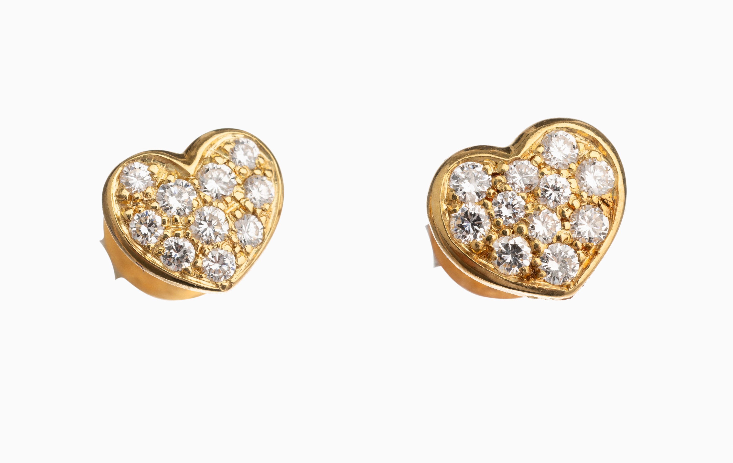 Paar 18 kt Gold Brillant Ohrstecker "Herz", GG 750/000, 21 Brillanten zus. ca. 0.37 ct feines Weiß/vs, ca. 2.4 g