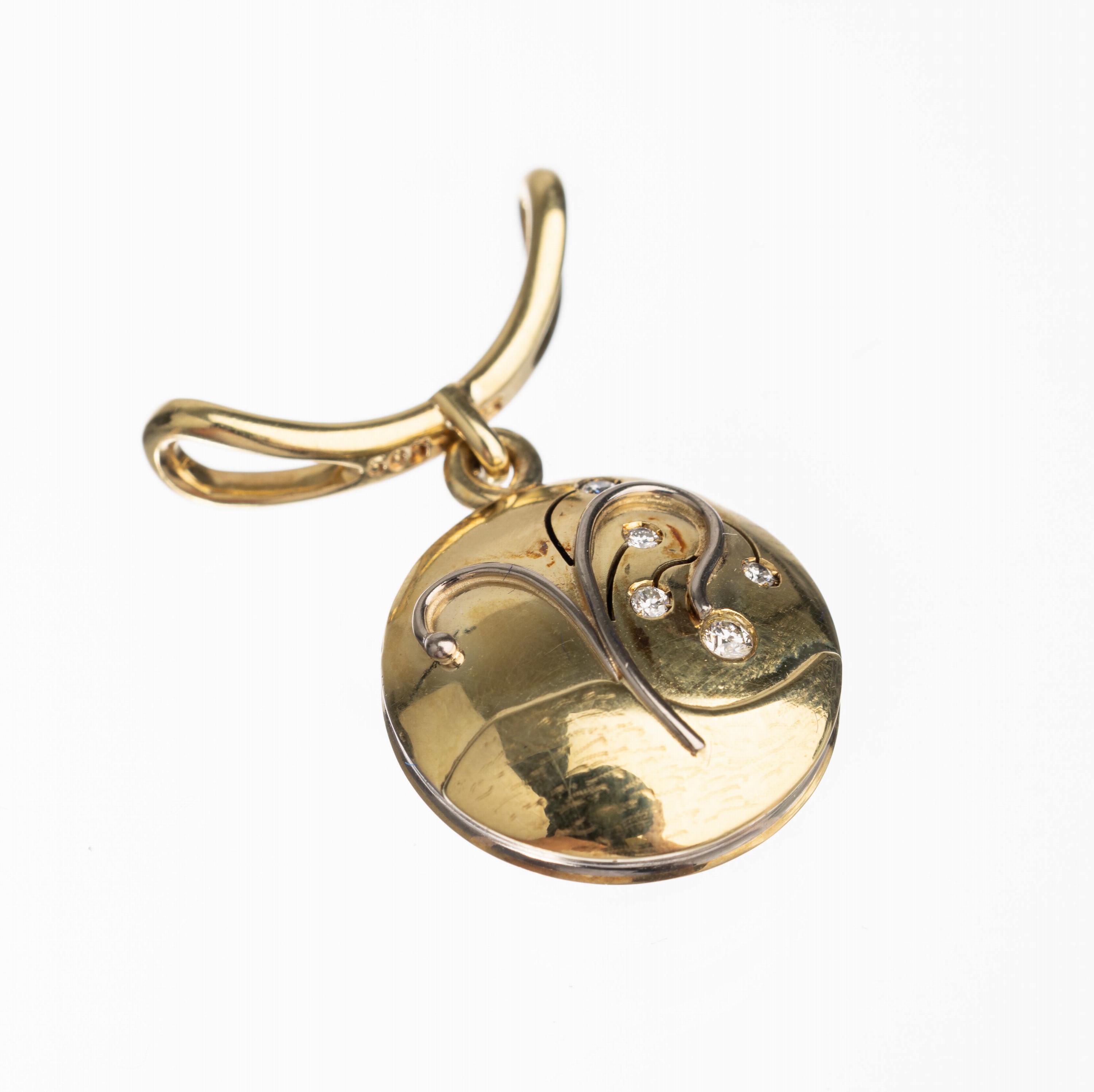 Detail a: 14 kt Gold Wende Brillant Smaragd Anhänger, GG/WG 750/000, beidseitig tragbar, rundfacett.Smaragd ca. 0.50 ct, 5 Brillanten zus. ca. 0.06 ct ...