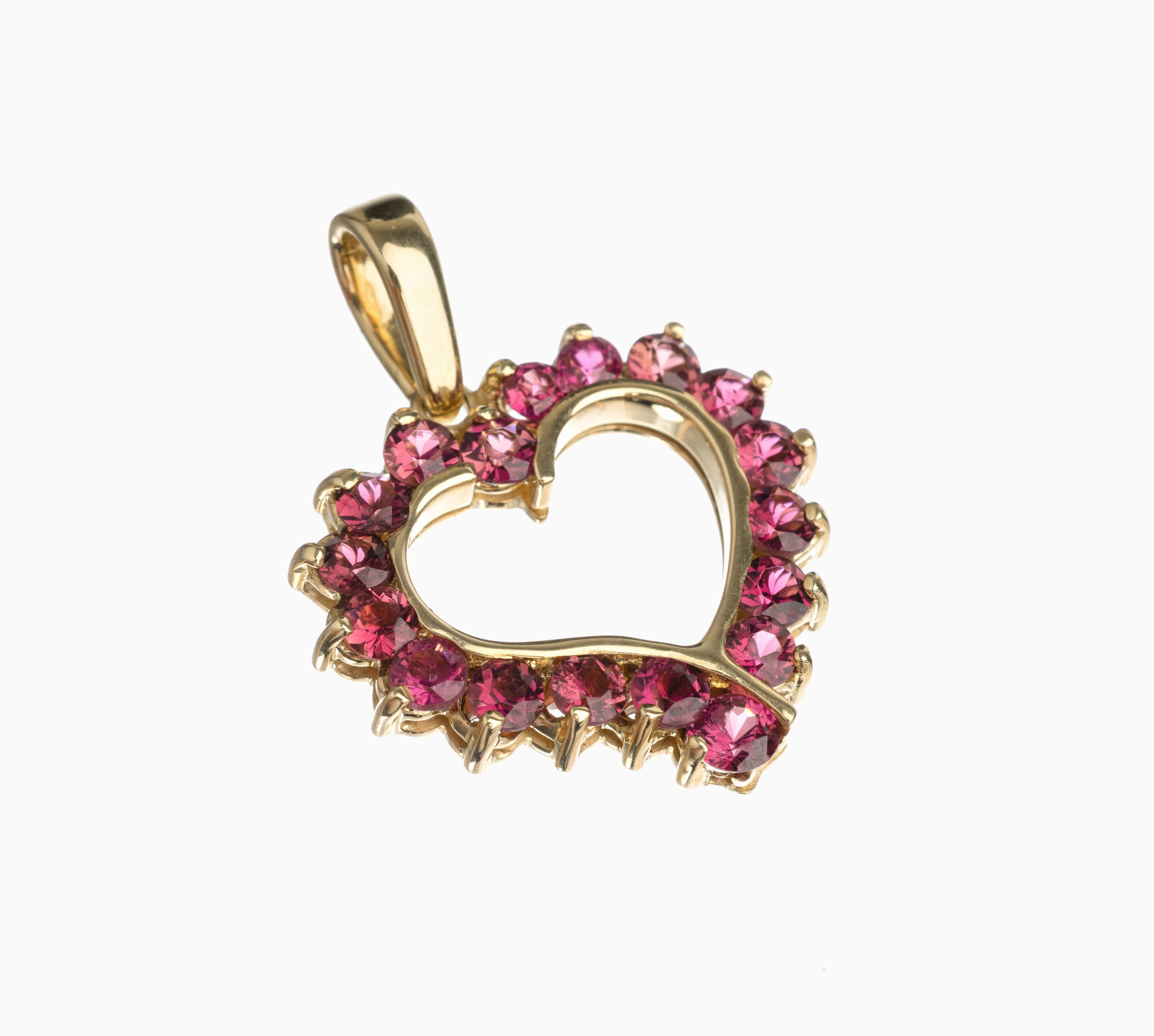 14 kt Gold Turmalin Herzanhänger, GG 585/ 000, 18 rundfacett. Turmaline zus. ca. 3 ct, L. ca. 2.5 cm, ca. 7.3 g
