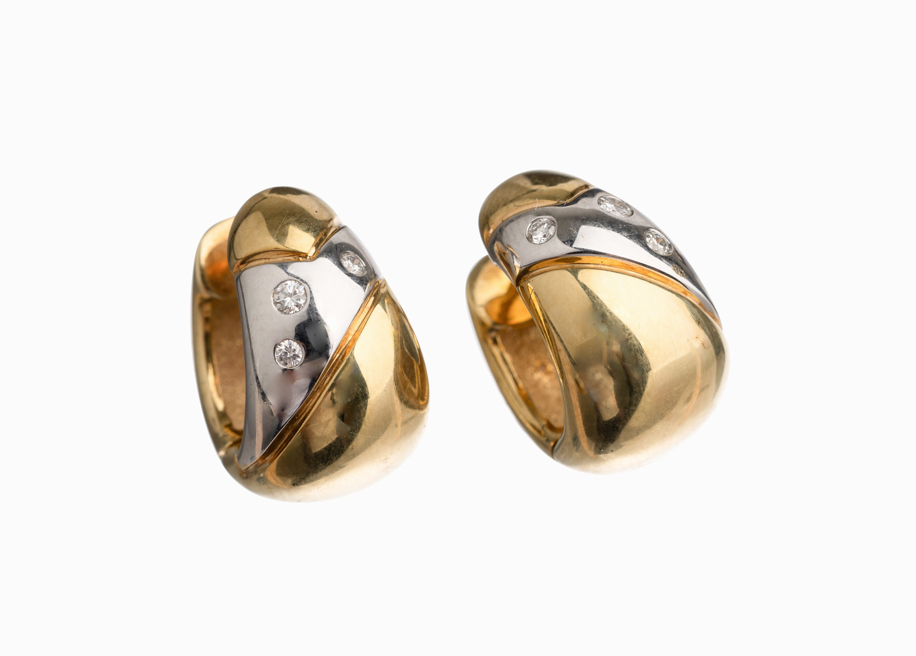 Paar 14kt Gold Brillant Ohrstecker, GG/WG 585/000, 6 Brillanten zus. ca. 0.11 ct feines Weiß/vs, ca. 10.0 g