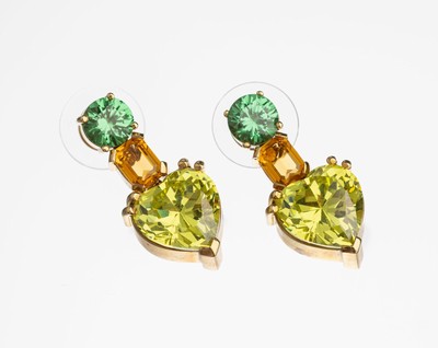 Image Pair of 14 kt gold coloured stone earrings ,YG 585/000, 2 YAG in Brillant cut, 2 citrine ...