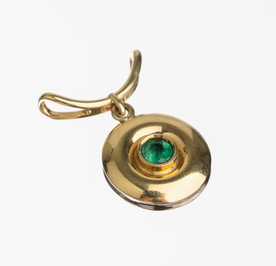 Image 14 kt gold turnable brilliant emerald pendant , YG/WG 750/000, on both sides wearable, ...