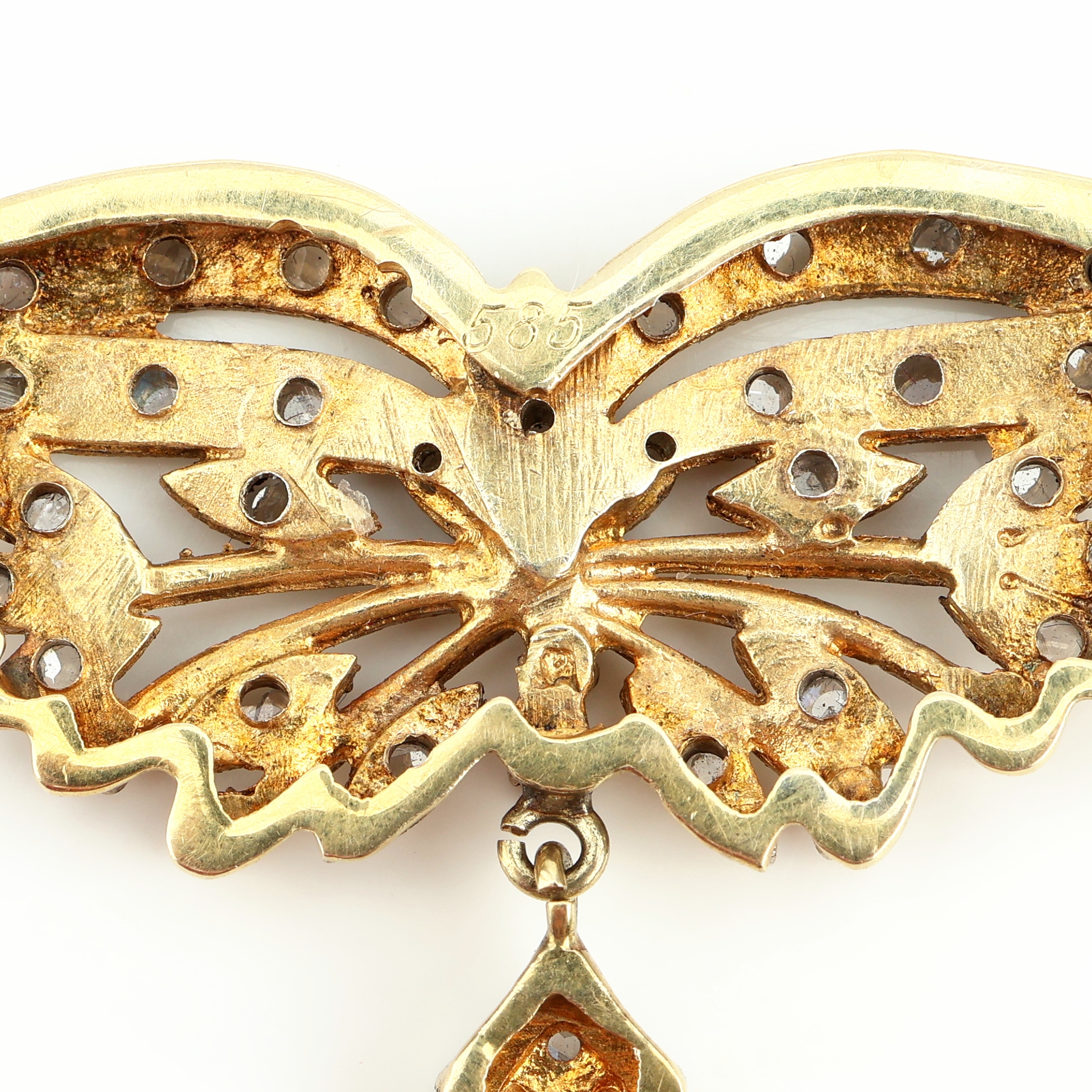 Detail b: 14 kt Gold Smaragd-Diamant-Collier, GG 585/000, Mittelteil mit Diamantrosen zus. ca. 0.75 ct, Smaragd ca. 0.10 ct, L. ca. 46 cm, ca. 11 g