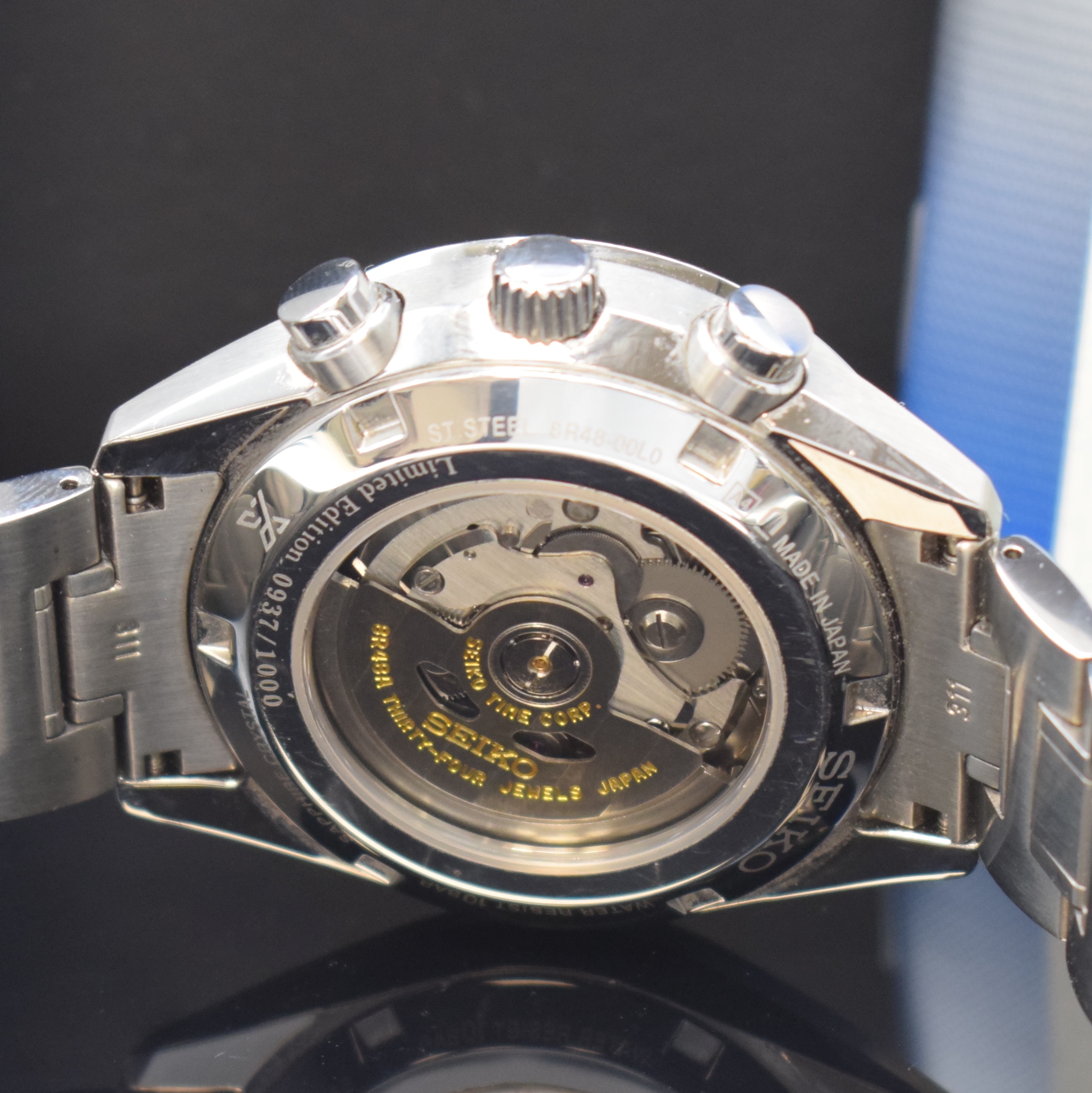 Detail d: SEIKO Prospex auf 1000 Stück limitierter Armbandchronograph in Stahl, Japan um 2019, Automatik, beids. vergl. Geh. inkl. orig. Gliederband m. ...