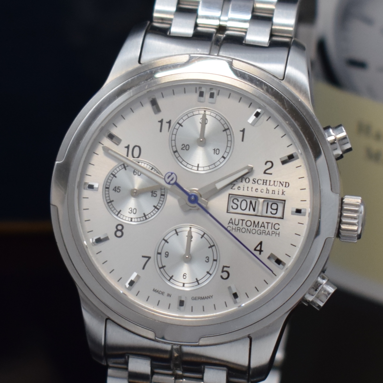 Detail a: OTTO SCHLUND Travita Herrenchronograph in Stahl, Deutschland verk. lt. beil. Pap. 12/2019, Automatik, beids. vergl. Geh. inkl. orig. Gliederband m. ...