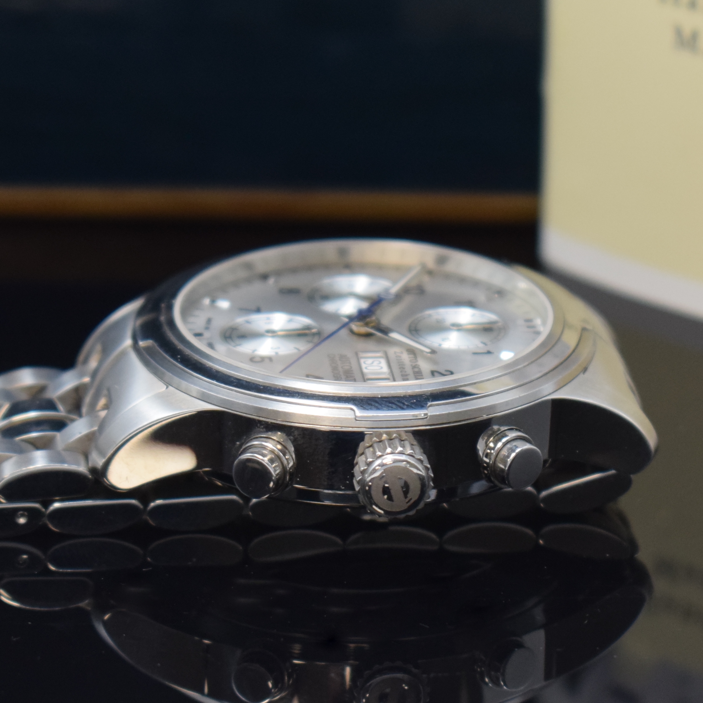 Detail c: OTTO SCHLUND Travita Herrenchronograph in Stahl, Deutschland verk. lt. beil. Pap. 12/2019, Automatik, beids. vergl. Geh. inkl. orig. Gliederband m. ...