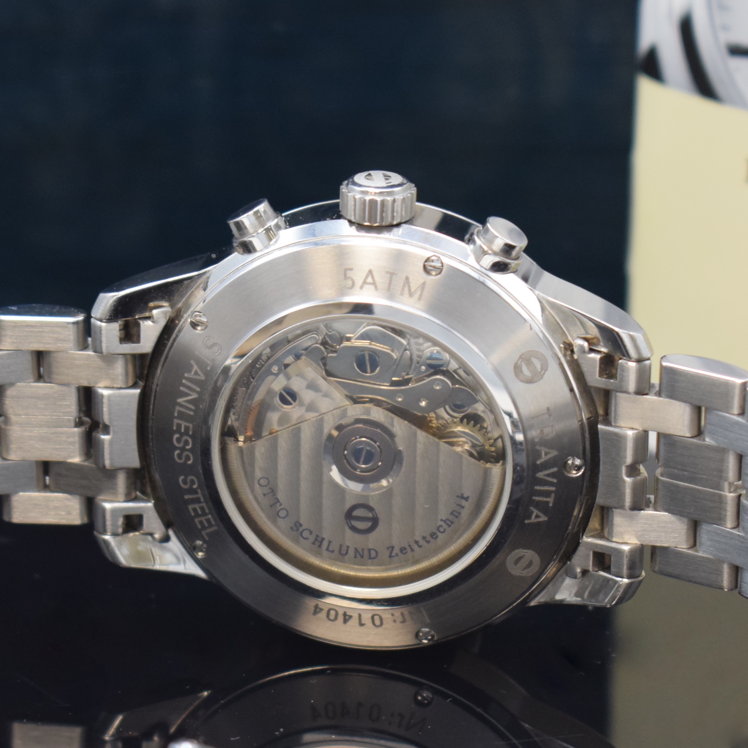 Detail d: OTTO SCHLUND Travita Herrenchronograph in Stahl, Deutschland verk. lt. beil. Pap. 12/2019, Automatik, beids. vergl. Geh. inkl. orig. Gliederband m. ...