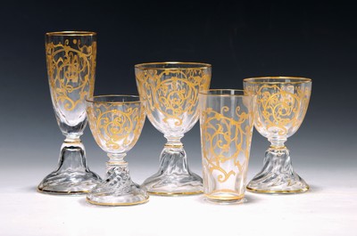 Image Trinkglasservice, Saint Louis, Model Cluny, 6 gr. Weingläser, 5 Weingläser, 4 ...