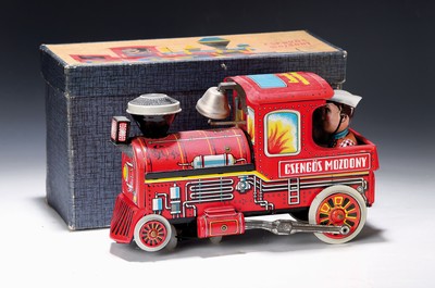 Image Tin toy bell-steam engine, GDR/Hungary, Kiteros Elektromos Jatek, battery-operated, ...