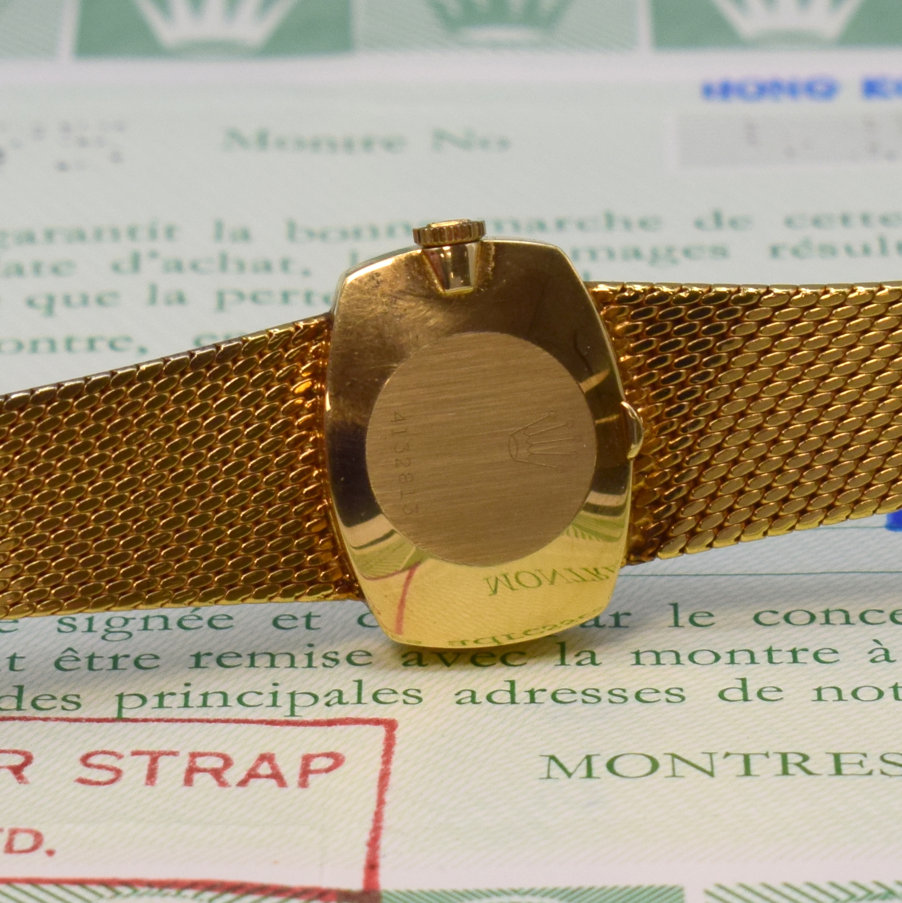 Detail d: ROLEX Orchid Damenarmbanduhr in GG 750/000 Referenz 2675 an neutralem GG 750/000 Milanaiseband, Handaufzug, Boden aufgedr., gold. Zifferbl. m. ...