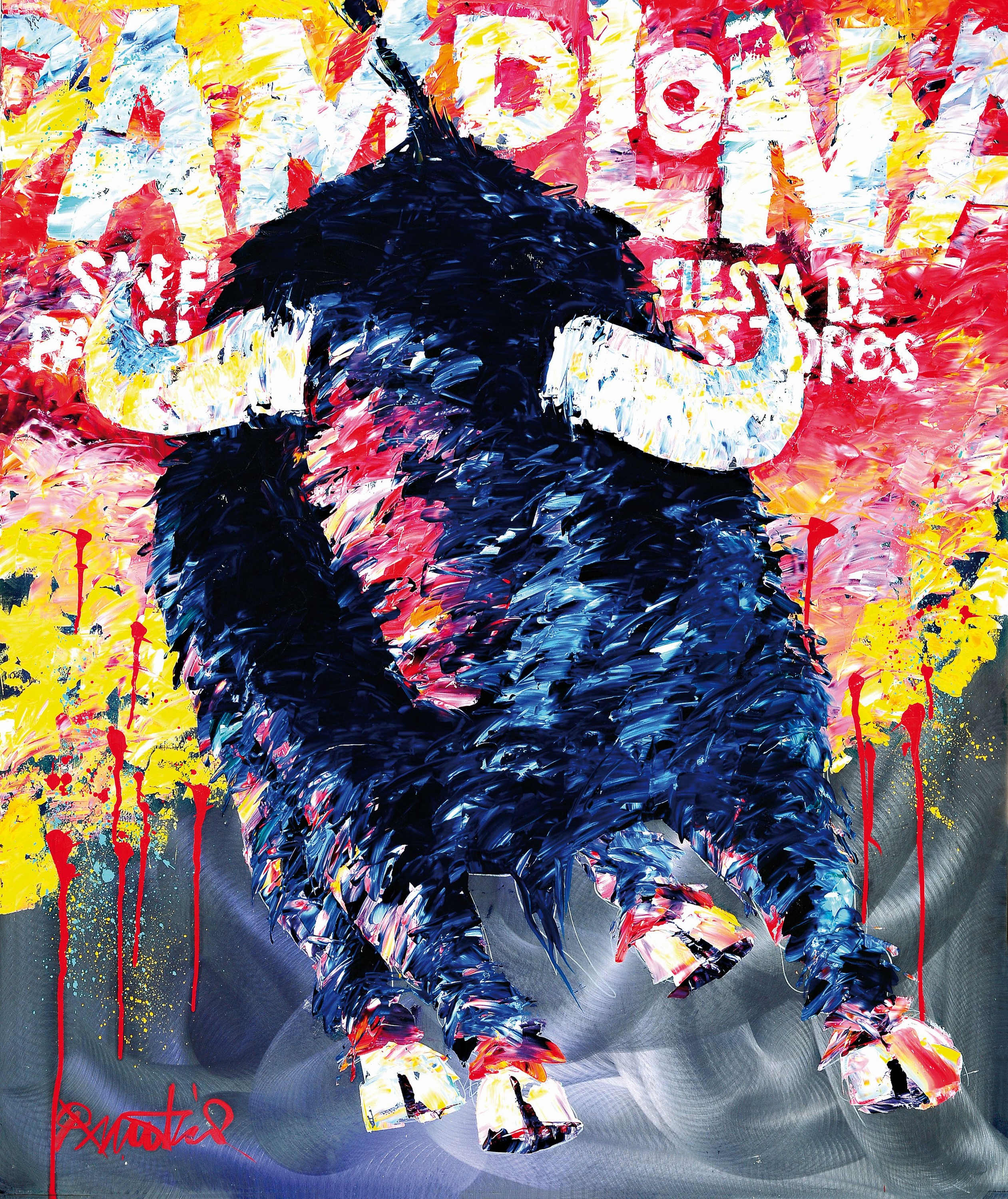 Peter Linnebrink, geb. 1941, Grafik-Studium inin Amsterdam, freischaffender Künstler seit 1995, "Pamplona - Fiesta de los Toros, Acryl/Alu, ...
