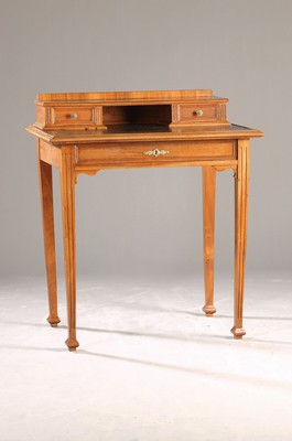 Image 26786302 - Ladies' desk, around 1900, solid walnut, writing top with gold-stamped leather insert, top with 2 drawers, body one drawer, approx. 92 x 80 x 53 cm, condition 2