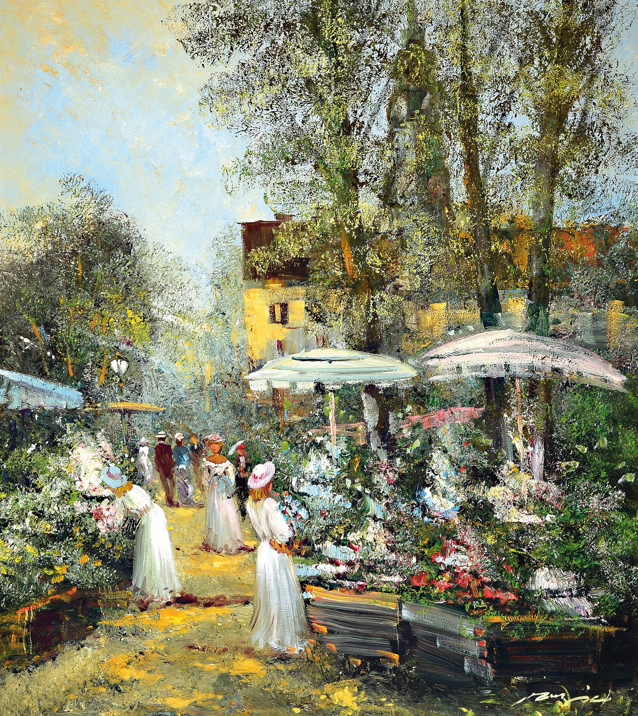Madjid Rahnavardkar, geb. 1943 Teheran - 2020, Öl/Lwd, französischer Blumenmarkt, signiert, ca. 80 x 70 cm, Rahmen: 92 x 81 cm