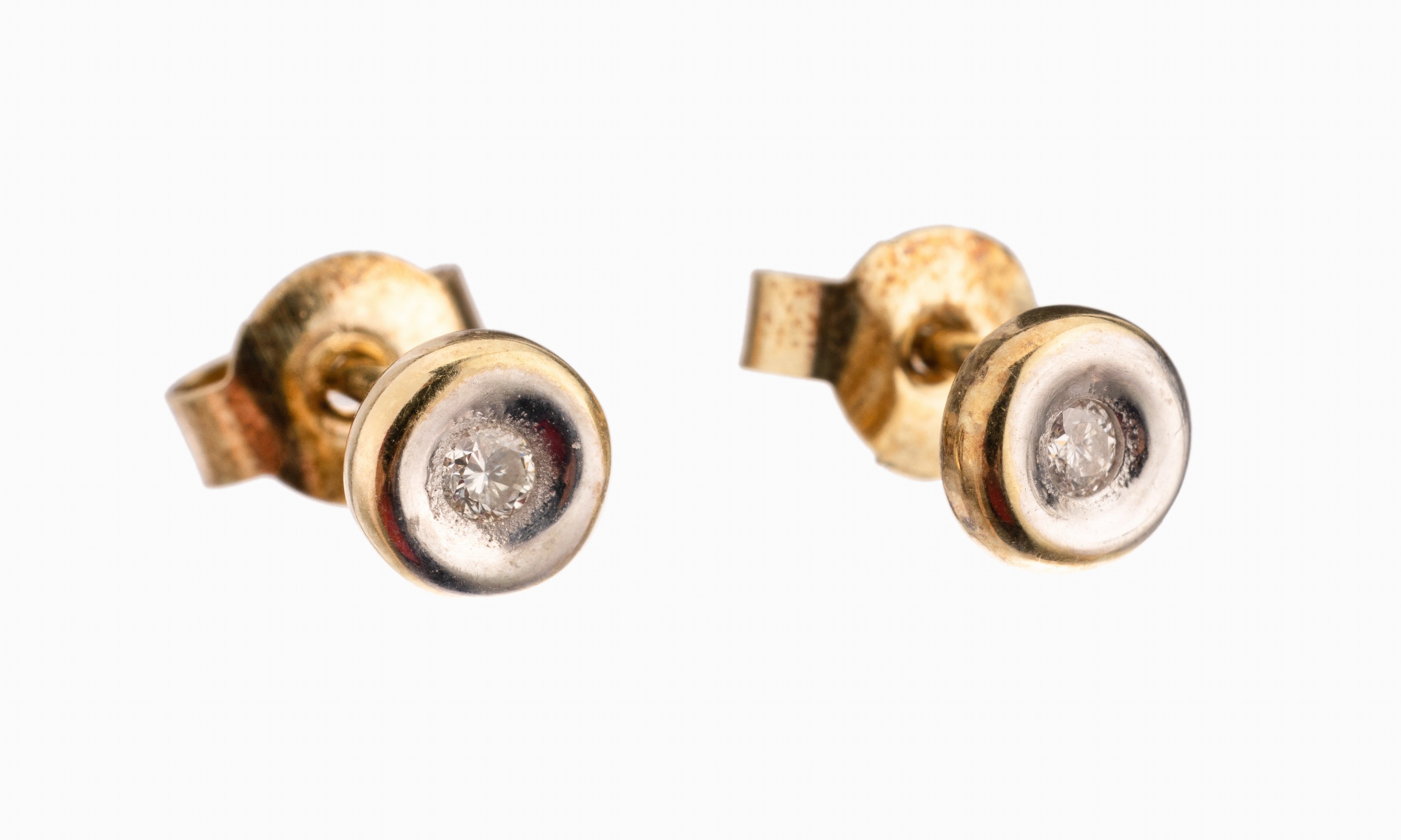 Paar 14 kt Gold Brillant Ohrstecker, GG 585/000, 2 Brillanten zus. ca. 0.06 ct Weiss/si