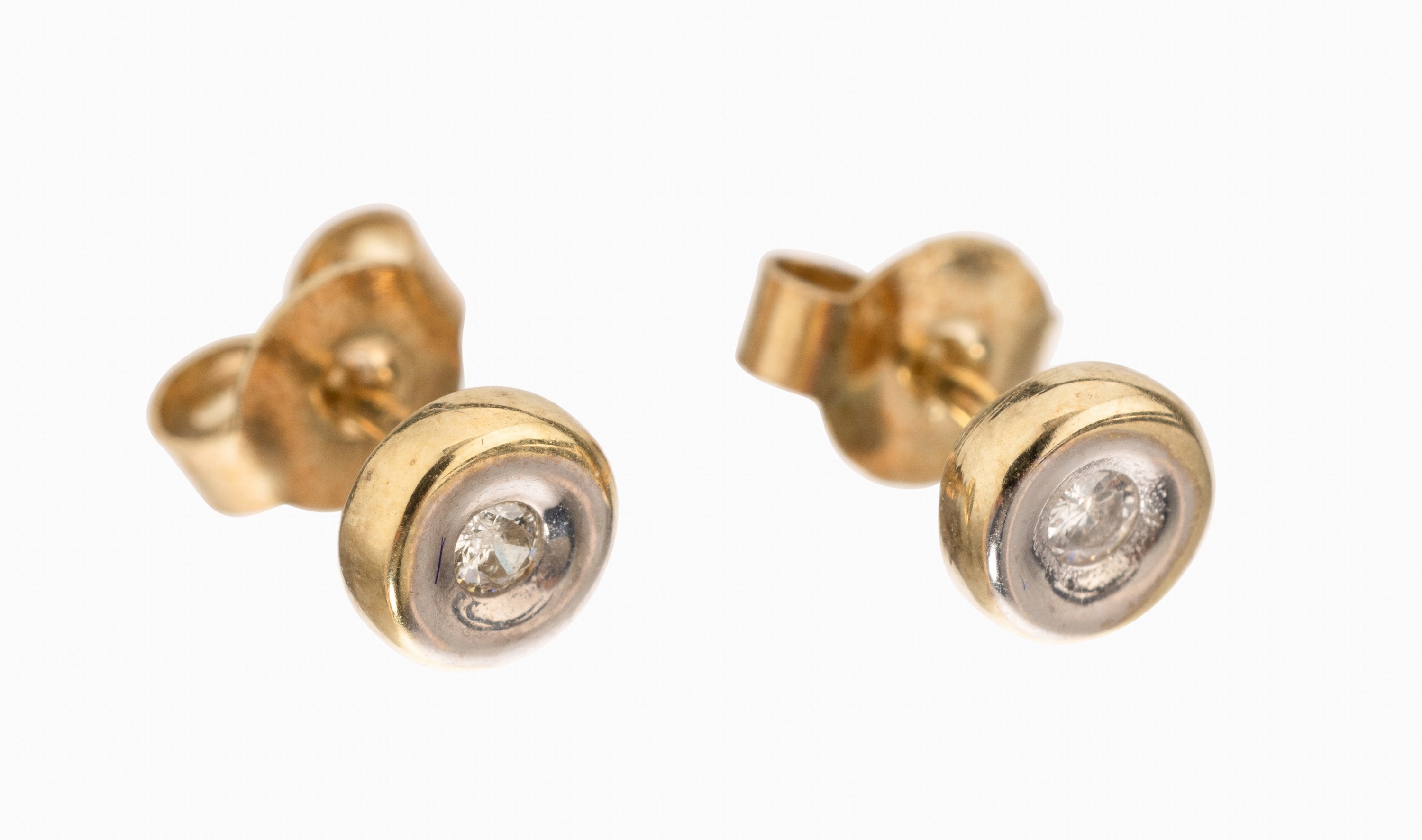 Paar 14 kt Gold Brillant-Ohrstecker, GG 585/000, 2 Brillanten zus. ca. 0.06 ct Weiß/si