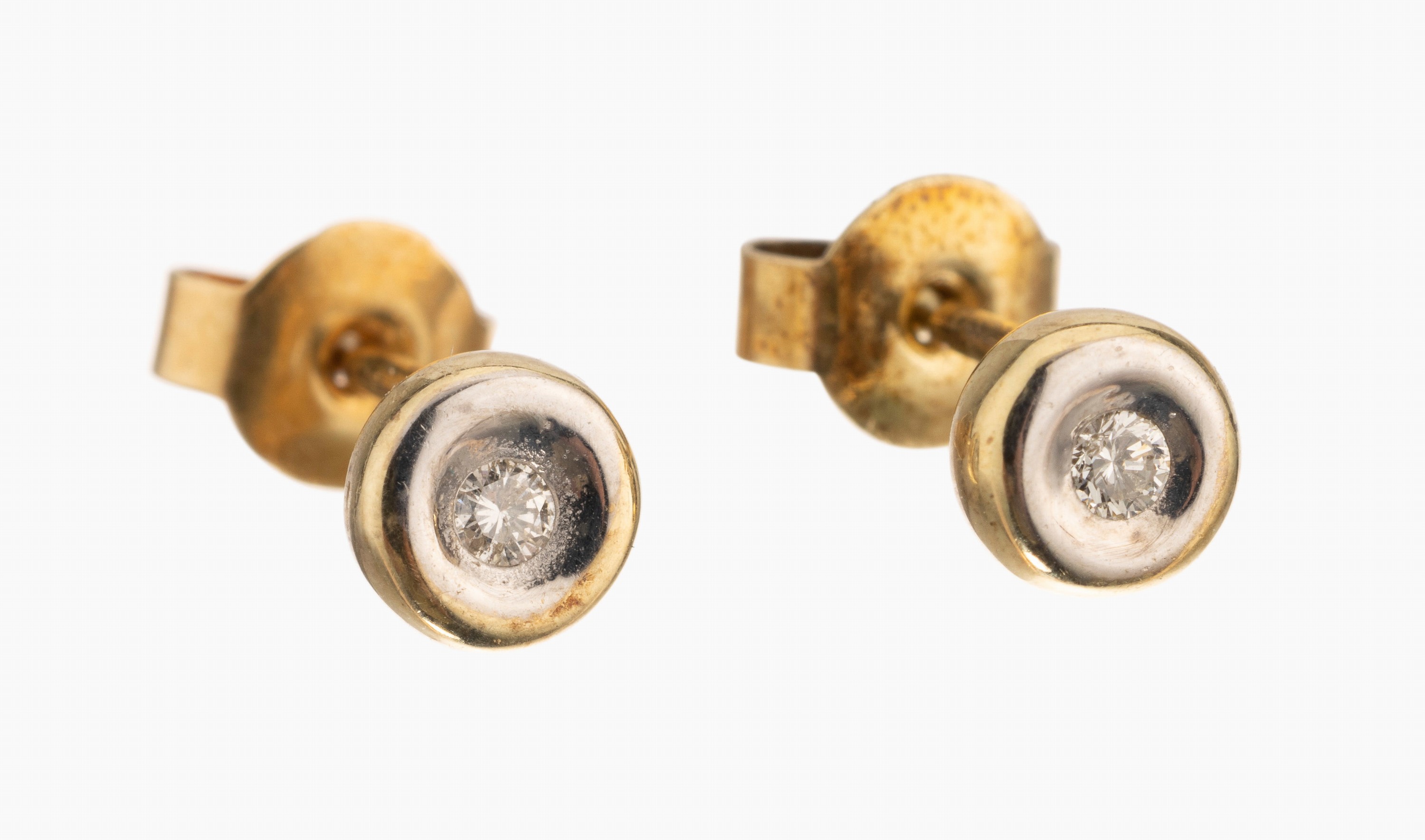 Paar 14 kt Gold Brillant-Ohrstecker, GG 585/000, 2 Brillanten zus. ca. 0.06 ct Weiss/si