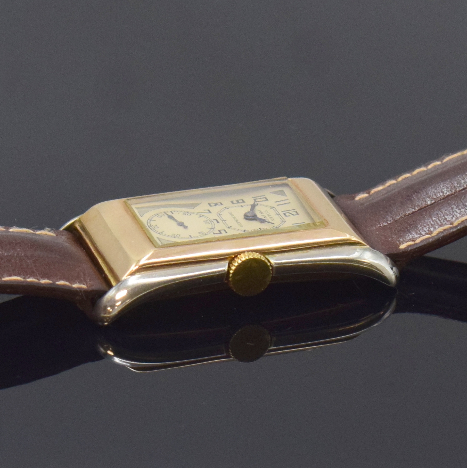 Detail c: ROLEX Herrenarmbanduhr Prince Brancard Chronometer in RG/WG 375/000 Referenz 971U, Schweiz um 1939, Handaufzug, Rectangulärgeh., Boden aufgedr., ...
