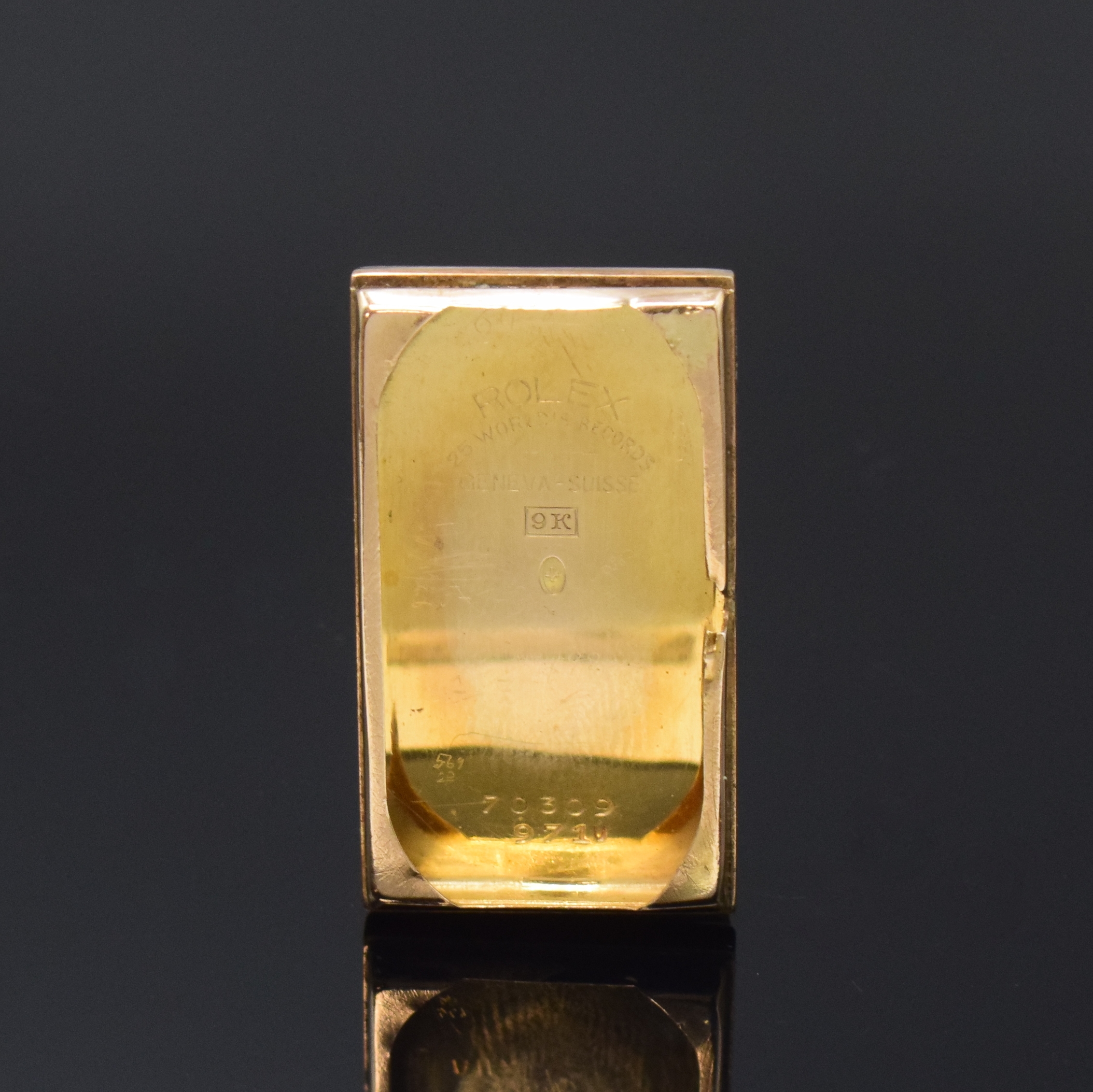 Detail f: ROLEX Herrenarmbanduhr Prince Brancard Chronometer in RG/WG 375/000 Referenz 971U, Schweiz um 1939, Handaufzug, Rectangulärgeh., Boden aufgedr., ...