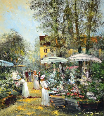 Image 26786438 - Madjid Rahnavardkar, born 1943 Tehran - 2020, oil/canvas, French flower market, signed, approx. 80 x 70 cm, frame: 92 x 81 cm