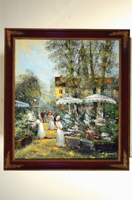 26786438k - Madjid Rahnavardkar, born 1943 Tehran - 2020, oil/canvas, French flower market, signed, approx. 80 x 70 cm, frame: 92 x 81 cm