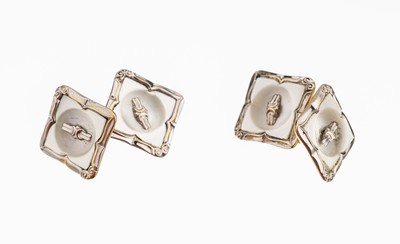 Image Pair of 14 kt gold Art-Deco mother of pearl cuff links , YG/WG 585/000, mother of ...