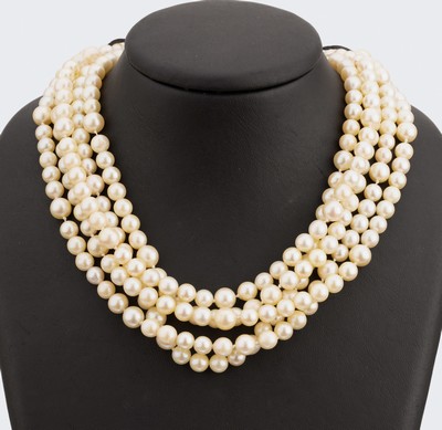 Image 5-rowed pearl necklace , creamcoloured pearls, diam. approx. 6.8 x 7.7 mm, l. approx.58 ...