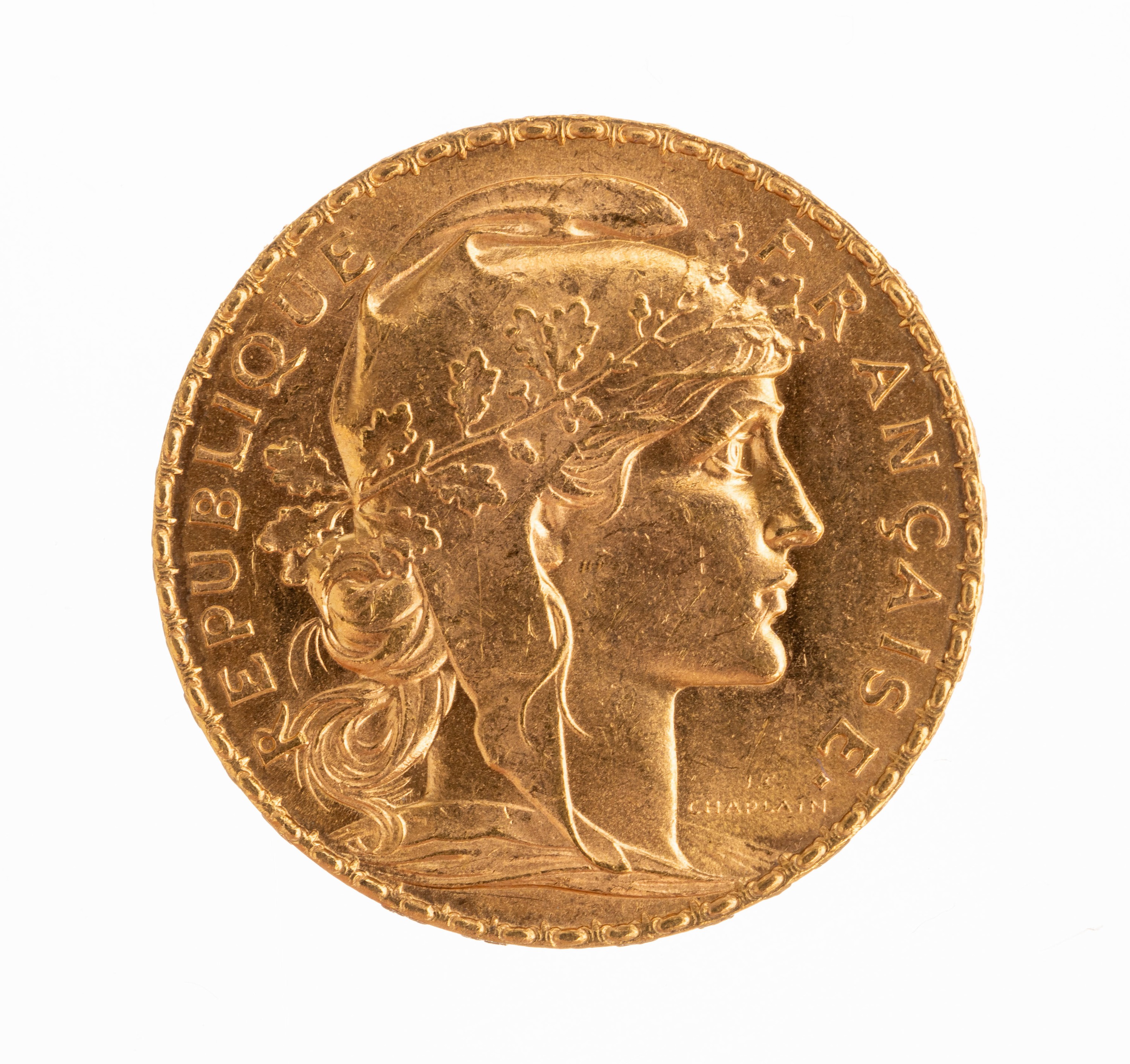 Goldmünze, 20 Francs, Frankreich, 1913, Liberté, Égalité, Fraternité, gallischer Hahn,RV: République francaise, Marianne
