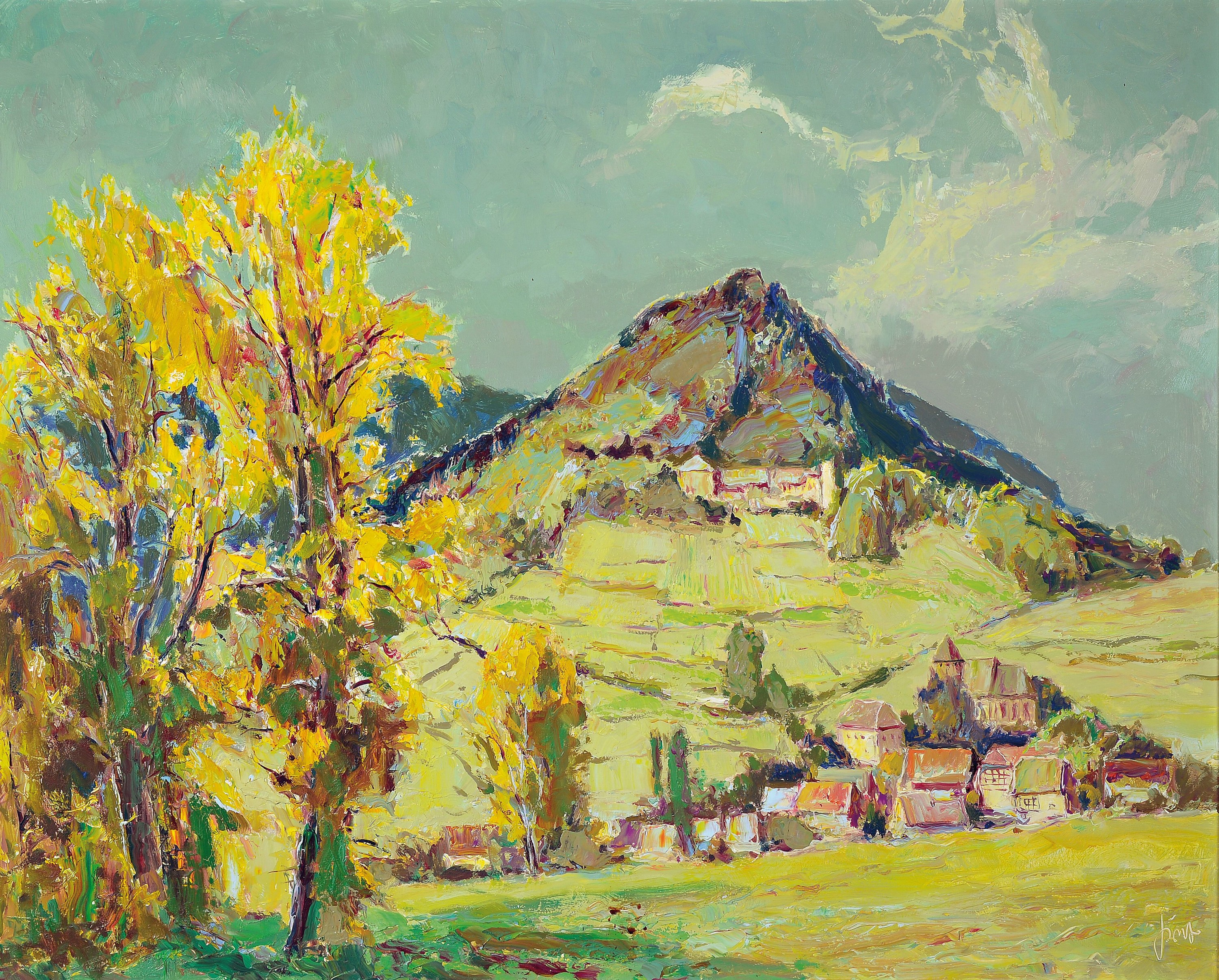 Karl Graf, 1902-1986 Speyer, Hügellandschaft mit Burg, Öl/Hartfaser, rechts unten signiert, ca. 67x84cm, R.