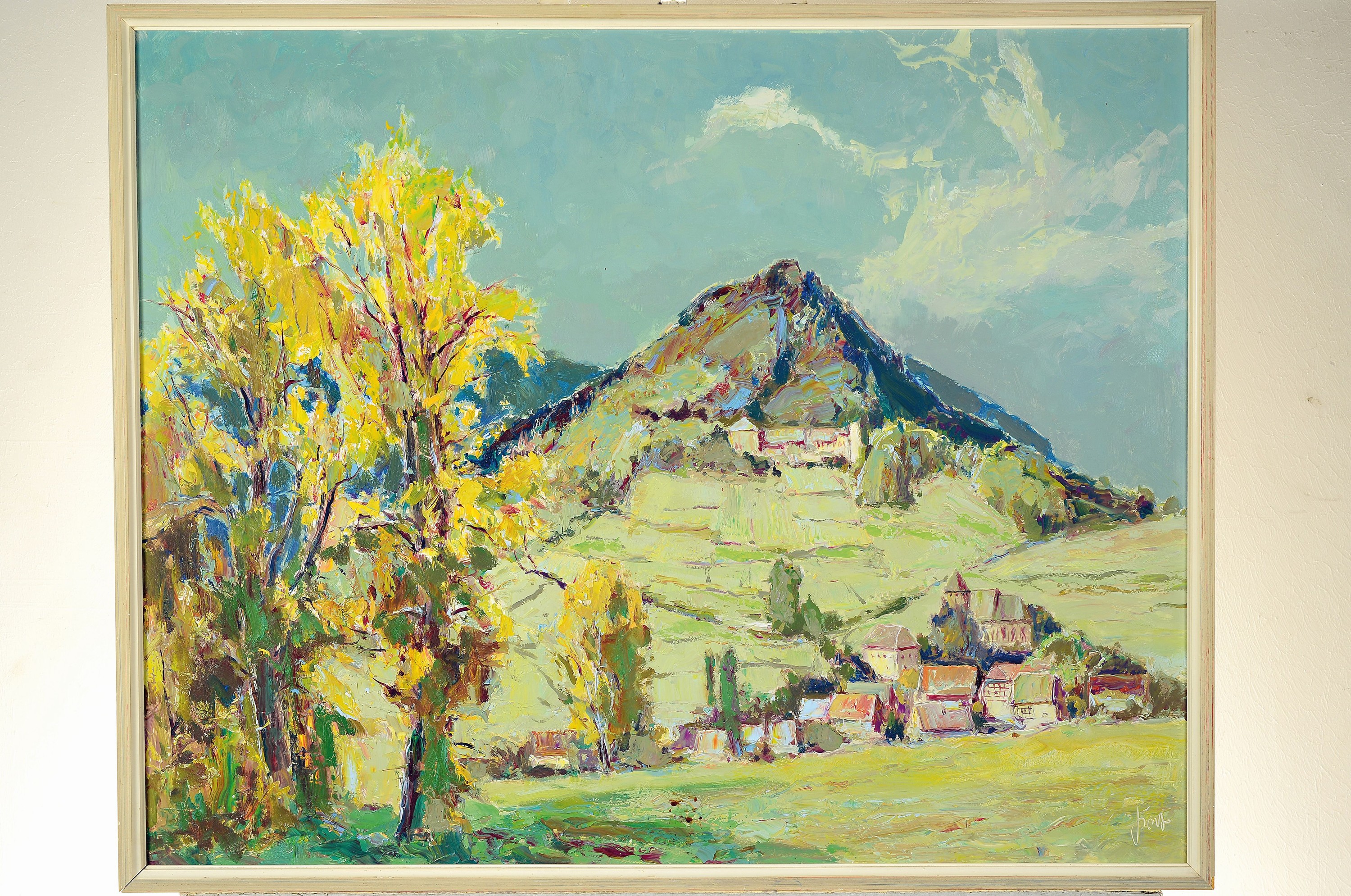 Detail k: Karl Graf, 1902-1986 Speyer, Hügellandschaft mit Burg, Öl/Hartfaser, rechts unten signiert, ca. 67x84cm, R.