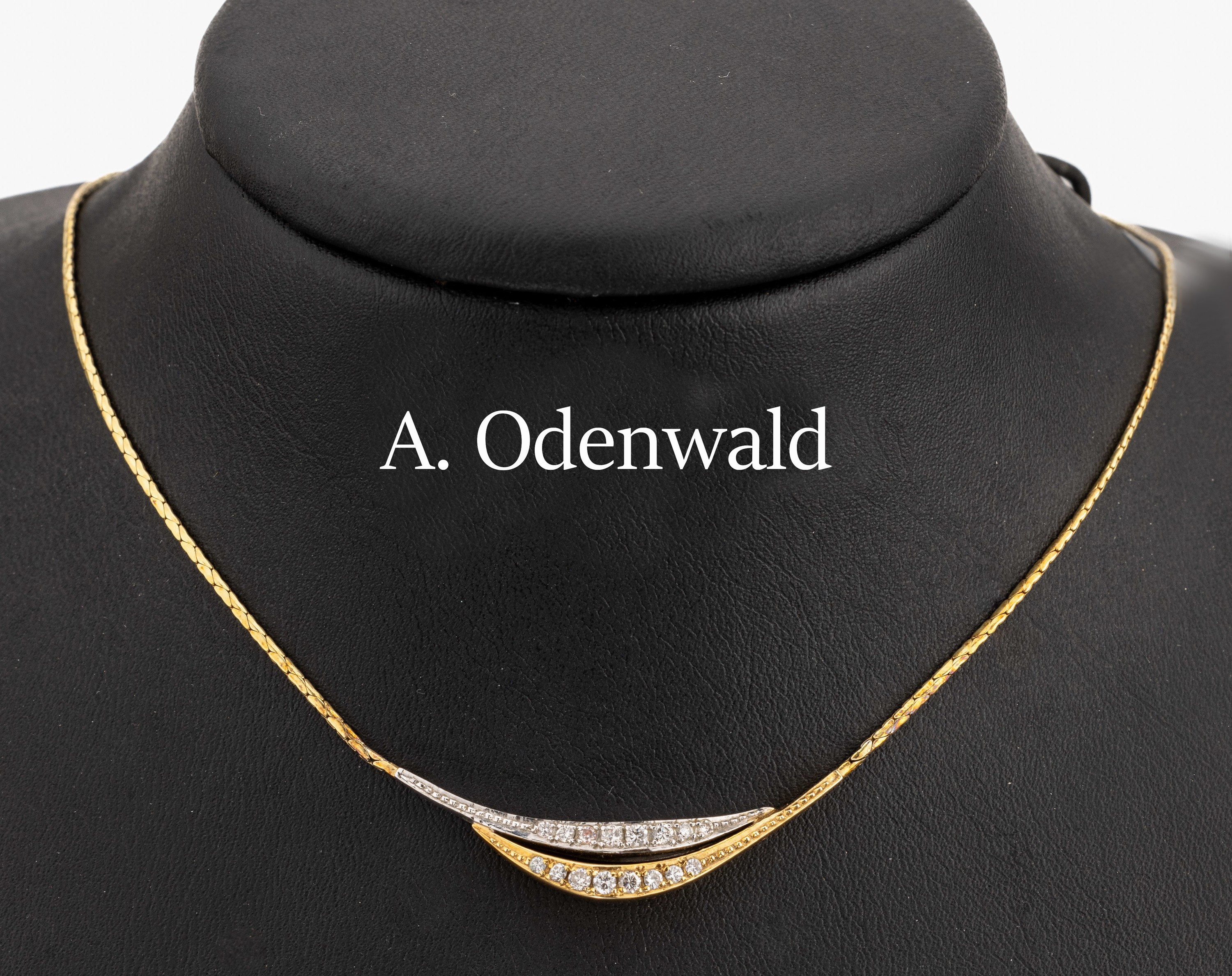 14 kt Gold Diamant-Collier, GG/WG 585/000, Meistermarke ODENWALD, 16 Brillanten zus. ca. 0.20 ct feines Weiß-Weiß/vs-si, total ca. 7.7 g, L. ca. ...