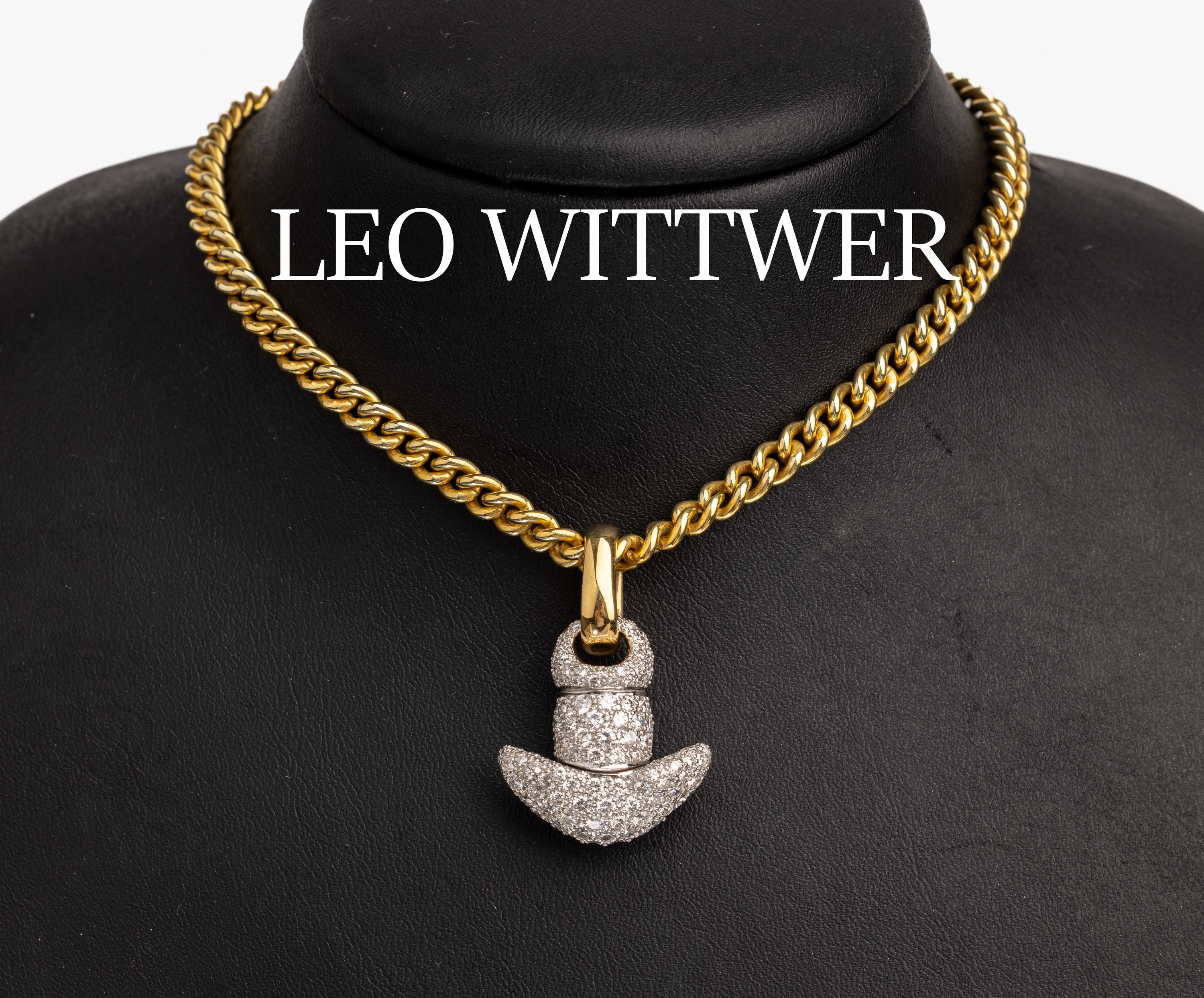 18 kt Gold LEO WITTWER Brillant Anhänger, GG/WG 750/000, Ankeranhänger mit Brillanten zus. ca. 4.13 ct feines Weiß-Weiß/vs, sign., an ...