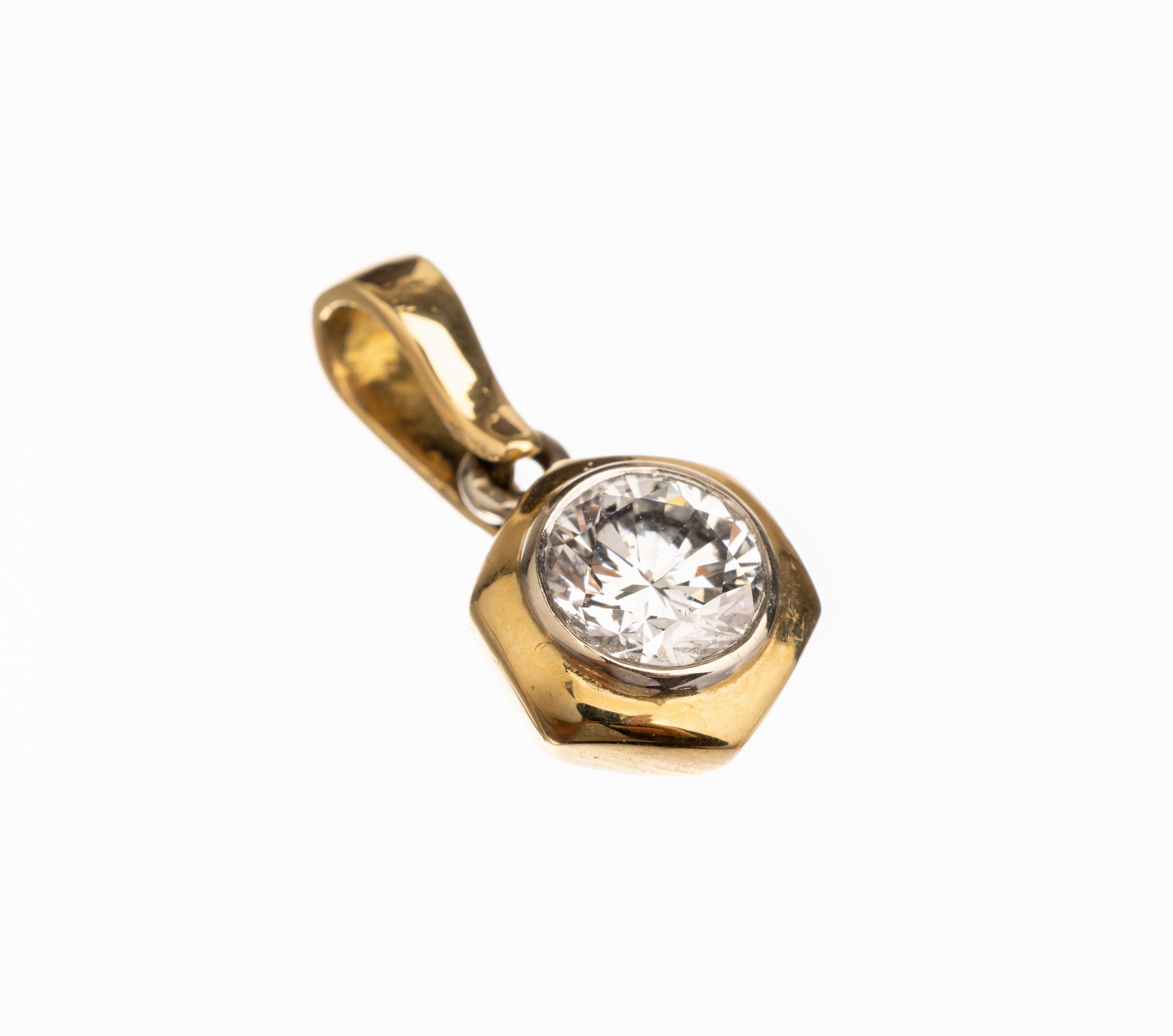 18 kt Gold Brillant Anhänger, GG 750/000, Brillant Solitär ca. 0.85 ct feines Weiß/si, ca. 2.7 g