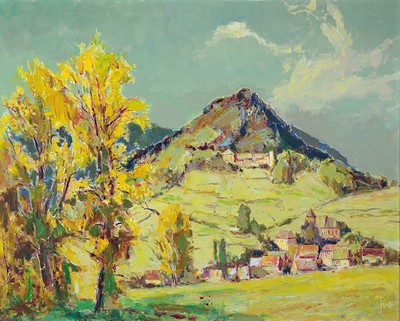 Image Karl Graf, 1902-1986 Speyer, Hilly landscape, oil/hardboard, signed lower right, approx. 67x84cm, frame