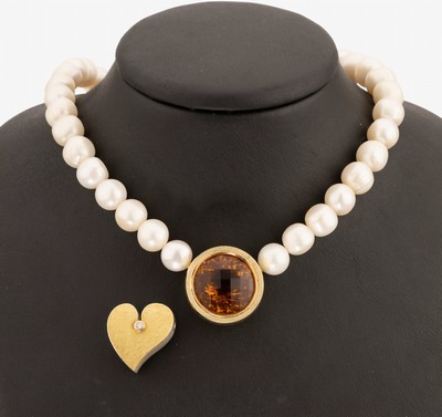 Image Chain of cultured pearls with 2 interchangeable locks , chain with chin. cultured pearls ...