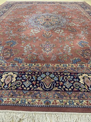 26786753d - Kirman fine Persia, signed, late 20th century,wool on cotton, approx. 390 x 302 cm, condition: 2, (minimal moth damage on edge). Rugs, Carpets & Flatweaves