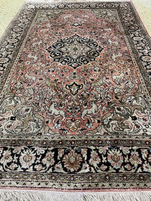 26786754b - 1 pair of Qum silk, Persia, mid-20th century, pure natural silk, approx. 158 x 104 cm, approx. 83 x 50 cm, condition: 2. Rugs, Carpets & Flatweaves